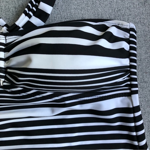 Chaps Bathing Suit Swim Tankini Top Black & White stripes Beach Vacation Summer - Picture 7 of 12